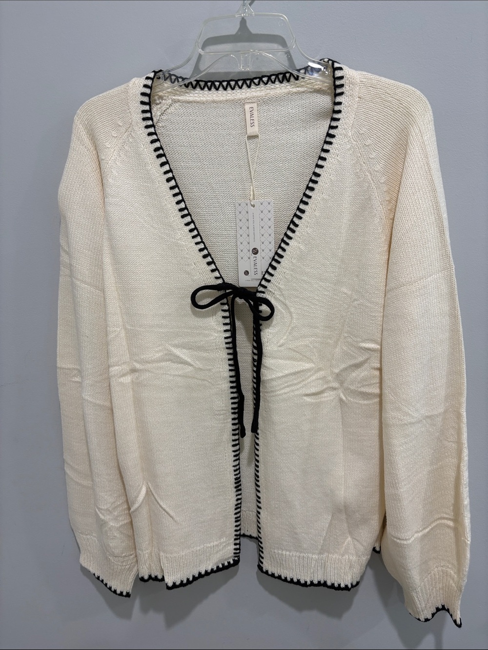 Cream Cardigan with Black Trim and Tie